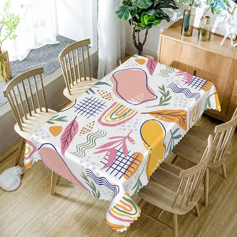 Aperturee - Aperturee Cute and Fresh Tablecloth with Lovely Earth Tone Abstract Pattern for Modern and Natural Dining Decor