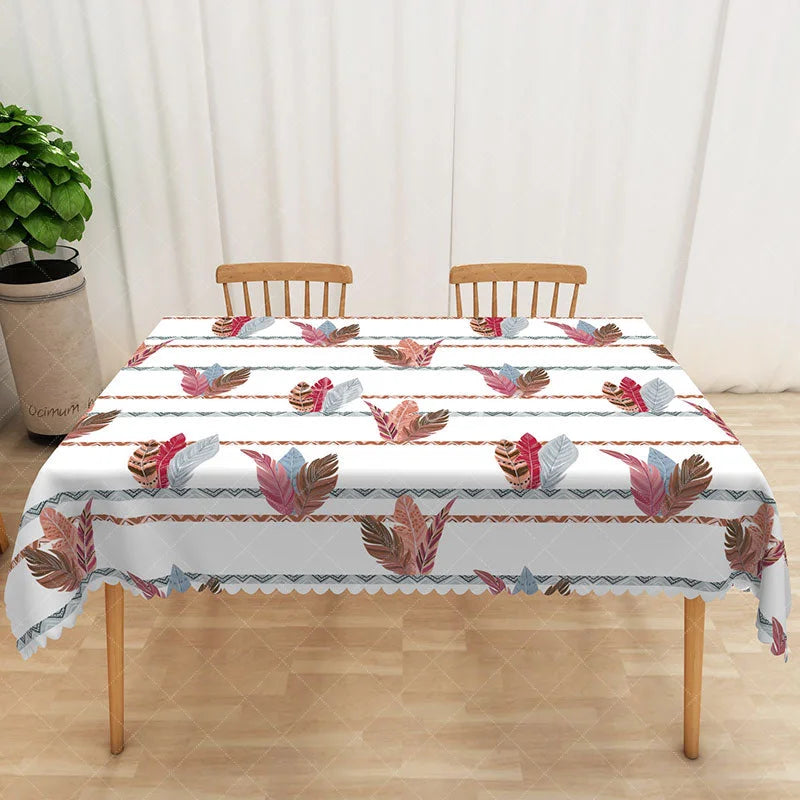 Aperturee - Aperturee Cute and Lovely Rectangle Tablecloth with Feather Patterns for Boho and Whimsical Girls Room Decor