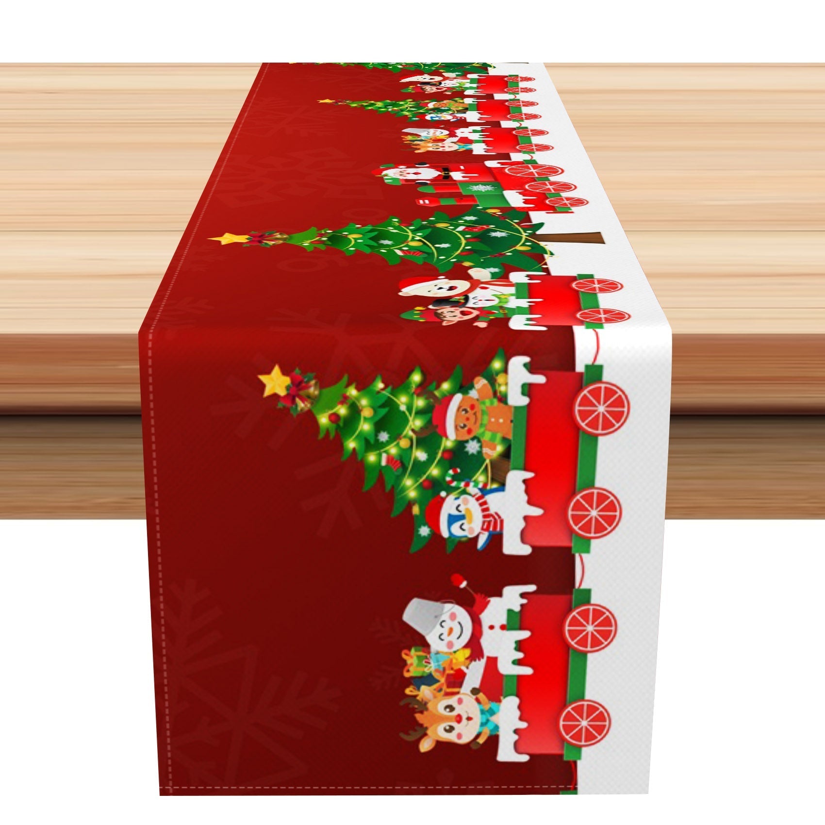 Aperturee - Aperturee Cute Animals Elf Christmas Tree Red Table Runner