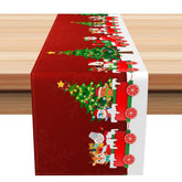 Aperturee - Aperturee Cute Animals Elf Christmas Tree Red Table Runner