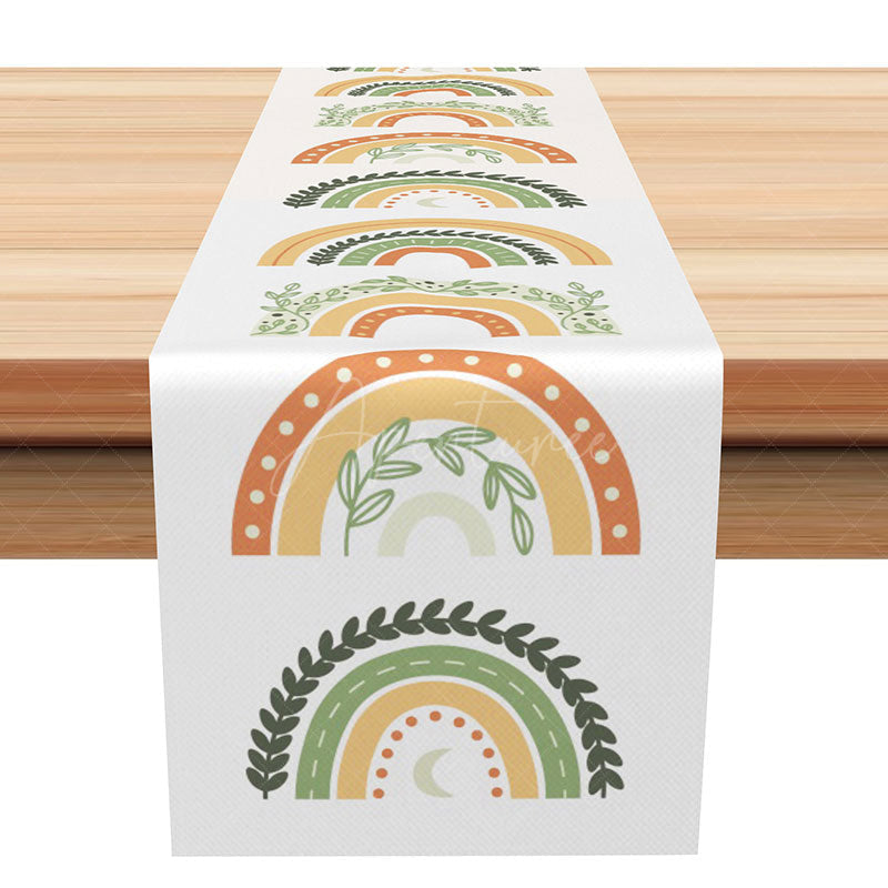 Aperturee - Aperturee Cute Boho Rainbow and Hearts Table Runner Sweet Cartoon Pattern for Girls Nursery or Birthday Party Decor