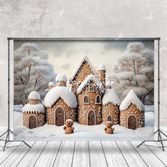 Aperturee - Aperturee Cute Brown House Snowy Forest Christmas Backdrop