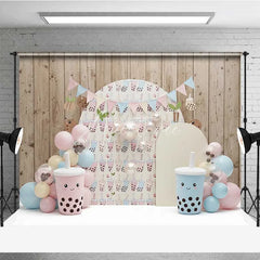 Aperturee - Aperturee Cute Bubble Tea Backdrop Pastel Boba Milk Tea Cup Photography Background Kawaii Girls Birthday Party Decoration