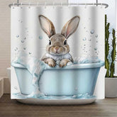 Aperturee - Aperturee Cute Bunny Shower Curtain Brown Rabbit in Bathtub Bubble Bathroom Decoration Farmhouse Animal Pet Bath Set