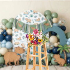 Aperturee - Aperturee Cute Capybara Photography Backdrop with Tropical Leaves and Jungle Animals perfect for Kids Birthday Party Decor
