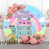 Aperturee - Aperturee Cute Cartoon Cat House Rainbow Circle Birthday Backdrop Girls Kids Party Photo Background Decoration