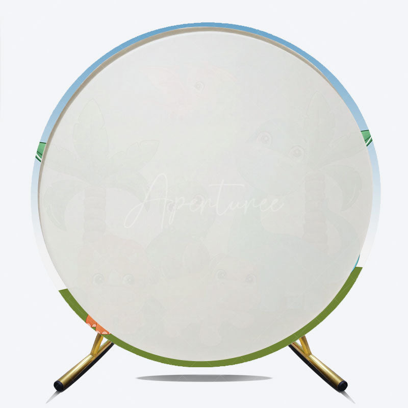 Aperturee Aperturee Cute Cartoon Dinosaurs Round Backdrop for Birthday Boys Prehistoric Jungle Party T Rex and Palm Tree Photo Prop