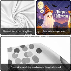 Aperturee - Aperturee Cute Cartoon Ghosts with Witch Hats and Jack-O-Lanterns Happy Halloween Garage Door Banner Spooky Party Decor