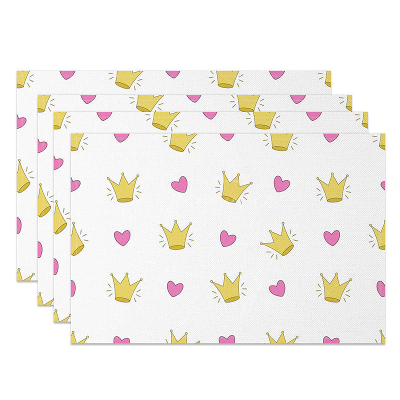 Aperturee - Aperturee Cute Cartoon Heart and Crown Placemats Set of 4 for Princess Themed Birthday Party Kids Table Mats