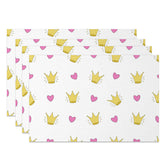 Aperturee - Aperturee Cute Cartoon Heart and Crown Placemats Set of 4 for Princess Themed Birthday Party Kids Table Mats