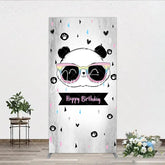 Aperturee - Aperturee Cute Cartoon Panda Happy Birthday Rectangle Arch Backdrop with Rainbow Sunglasses Grey Party Decor
