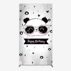 Aperturee - Aperturee Cute Cartoon Panda Happy Birthday Rectangle Arch Backdrop with Rainbow Sunglasses Grey Party Decor