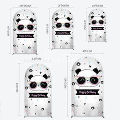 Aperturee - Aperturee Cute Cartoon Panda Happy Birthday Round Top Arch Backdrop with Rainbow Sunglasses Festive Party Decor