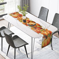 Aperturee - Aperturee Cute Cartoon Pumpkin and Maple Leaf Table Runner for Kids Thanksgiving and Fall Party Decorations