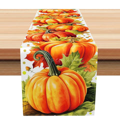 Aperturee - Aperturee Cute Cartoon Pumpkin and Maple Leaf Table Runner for Kids Thanksgiving and Fall Party Decorations