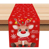 Aperturee - Aperturee Cute Cartoon Reindeer Christmas Table Runner Red Snowflake ’Merry Christmas’ Holiday Dining Decor