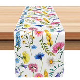 Aperturee - Aperturee Cute Cartoon Spring Flowers Table Runner for Kids Fresh Colorful Floral Kitchen Decor Easter Party Decoration