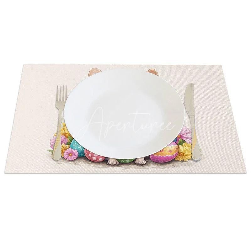 Aperturee - Aperturee Cute Chihuahua Easter Set of 4 Placemats Dog with Spring Flowers Pet Lover Holiday Table Mats