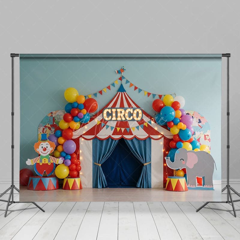 Aperturee - Aperturee Cute Circus With Balloon Flag Cake Smash Backdrop