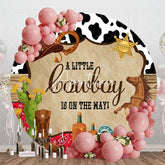 Aperturee - Aperturee Cute Cowboy Is On The Way Round Baby Shower Backdrop