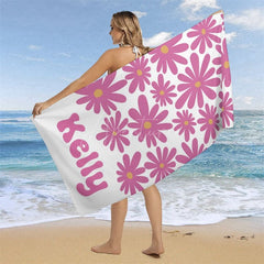 Aperturee - Aperturee Cute Daisy Floral Custom Name Beach Towel For Summer
