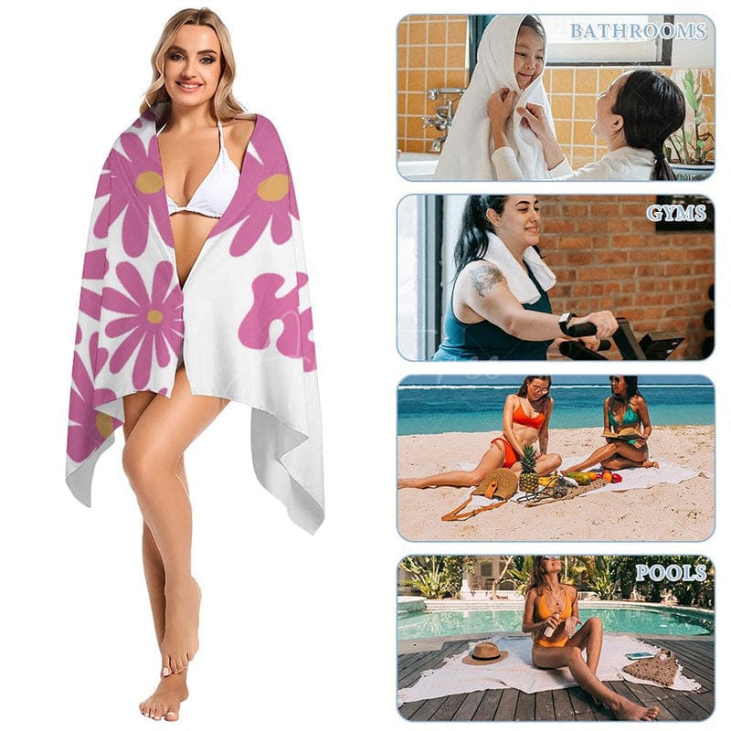 Aperturee - Aperturee Cute Daisy Floral Custom Name Beach Towel For Summer