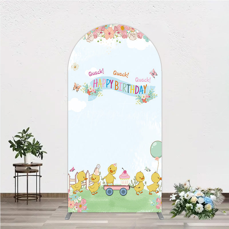 Aperturee Aperturee Cute Duck Happy Birthday Arch Backdrop Spring Floral Garden Party Banner Quack Quack Little Duckling Photo Prop