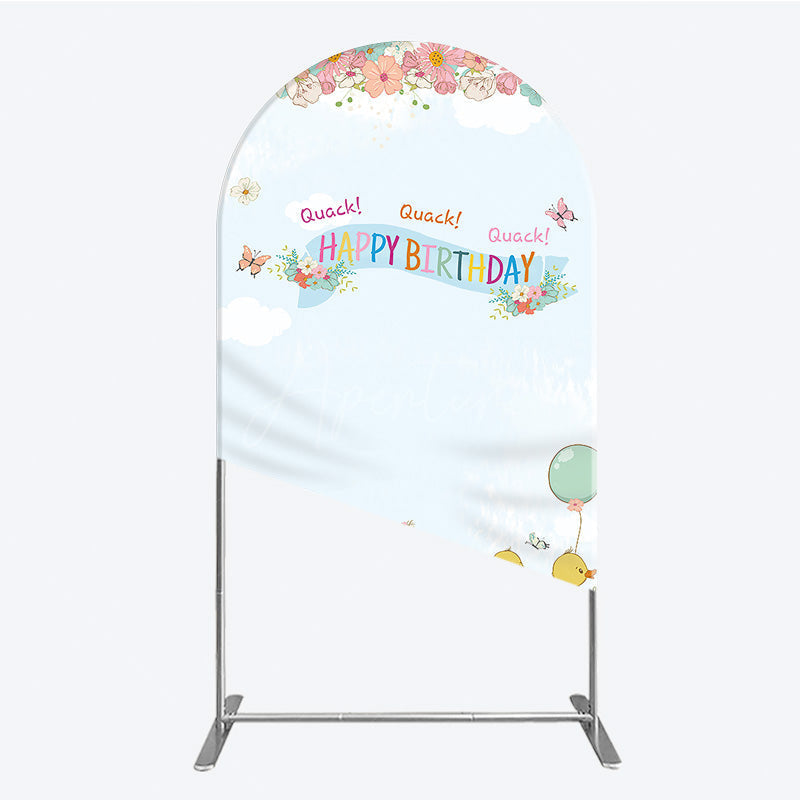 Aperturee Aperturee Cute Duck Happy Birthday Arch Backdrop Spring Floral Garden Party Banner Quack Quack Little Duckling Photo Prop