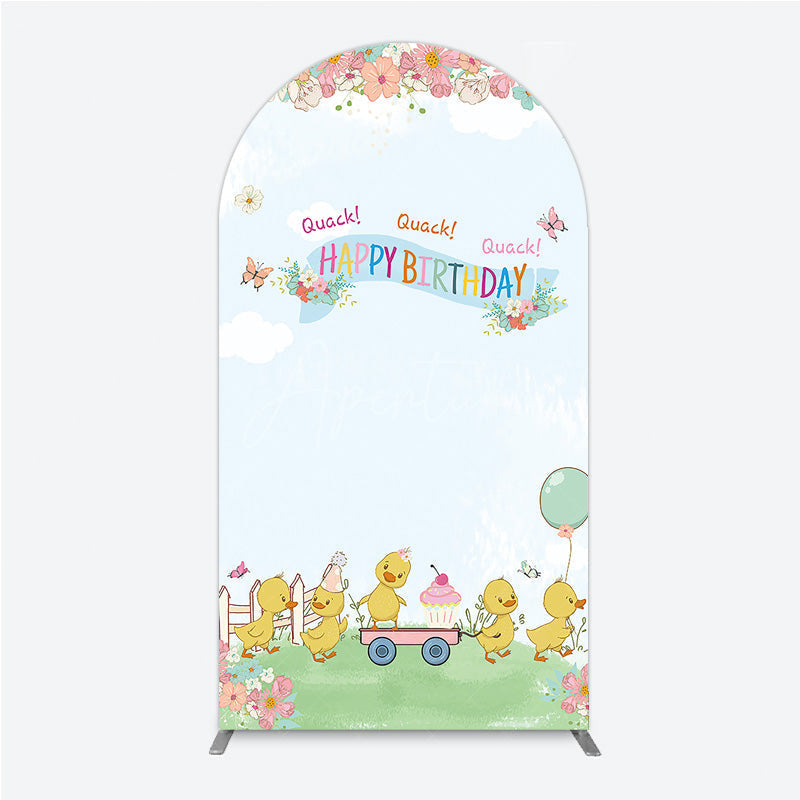 Aperturee Aperturee Cute Duck Happy Birthday Arch Backdrop Spring Floral Garden Party Banner Quack Quack Little Duckling Photo Prop
