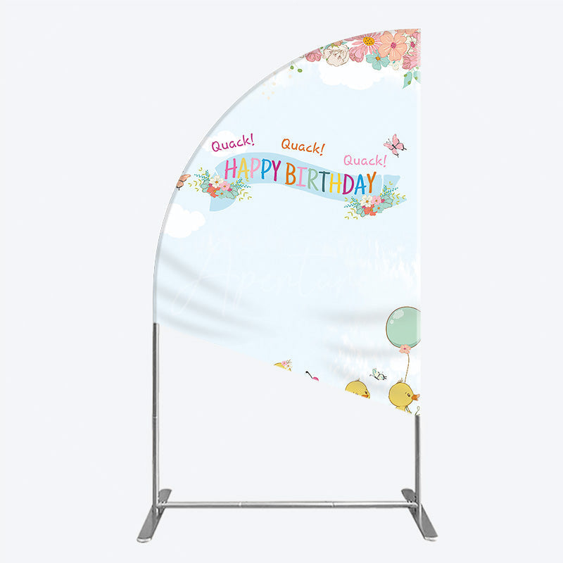 Aperturee Aperturee Cute Duck Happy Birthday Half Moon Arch Backdrop Spring Floral Garden Party Banner Quack Quack Little Duckling Photo