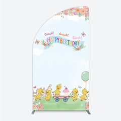 Aperturee Aperturee Cute Duck Happy Birthday Half Moon Arch Backdrop Spring Floral Garden Party Banner Quack Quack Little Duckling Photo