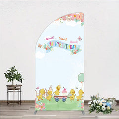 Aperturee Aperturee Cute Duck Happy Birthday Half Moon Arch Backdrop Spring Floral Garden Party Banner Quack Quack Little Duckling Photo