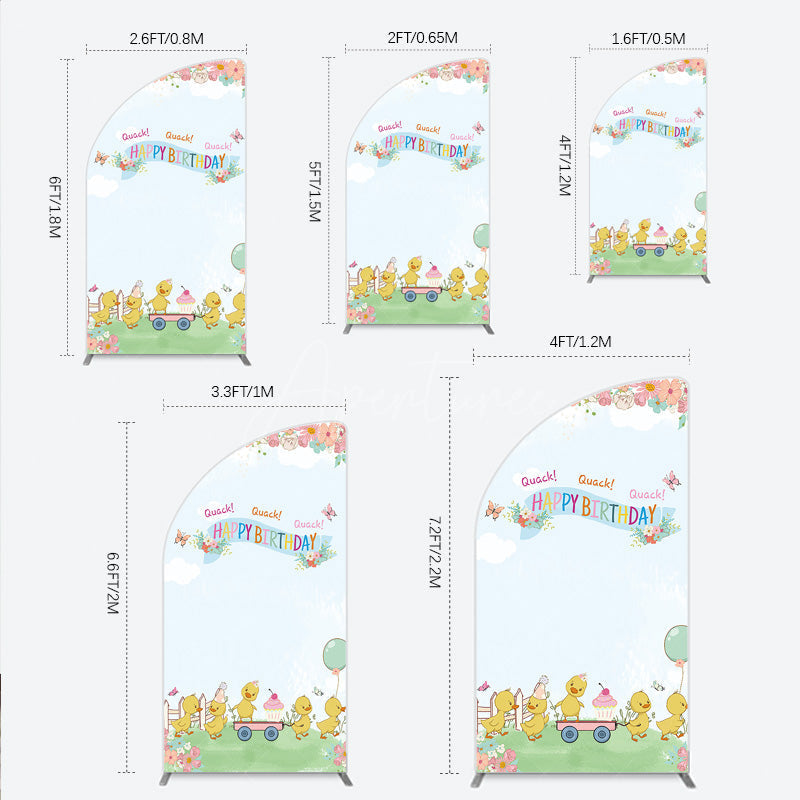 Aperturee Aperturee Cute Duck Happy Birthday Half Moon Arch Backdrop Spring Floral Garden Party Banner Quack Quack Little Duckling Photo