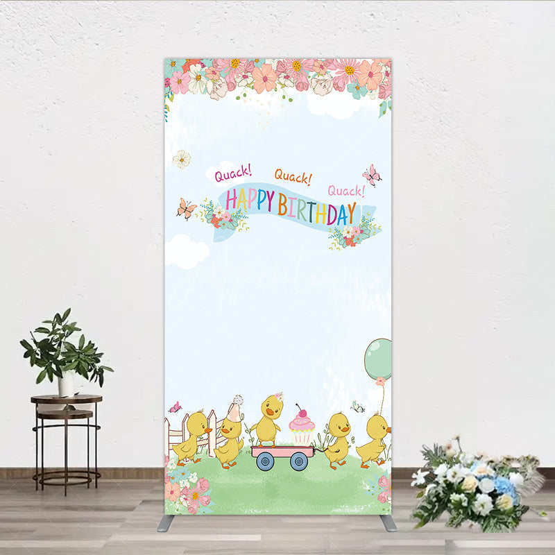 Aperturee Aperturee Cute Duck Happy Birthday Rectangle Backdrop Spring Floral Garden Party Banner Quack Quack Little Duckling Photo Prop