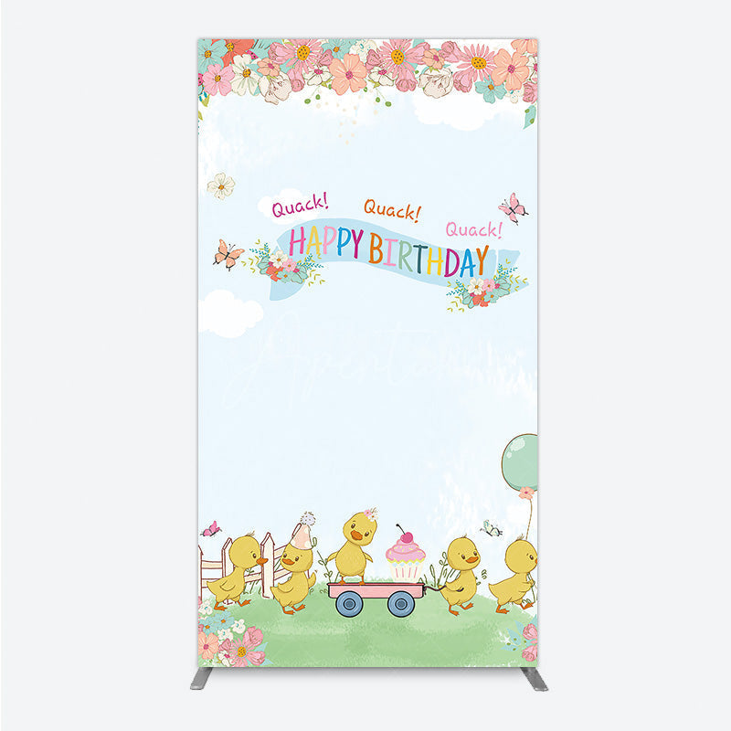 Aperturee Aperturee Cute Duck Happy Birthday Rectangle Backdrop Spring Floral Garden Party Banner Quack Quack Little Duckling Photo Prop