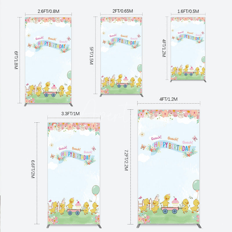 Aperturee Aperturee Cute Duck Happy Birthday Rectangle Backdrop Spring Floral Garden Party Banner Quack Quack Little Duckling Photo Prop