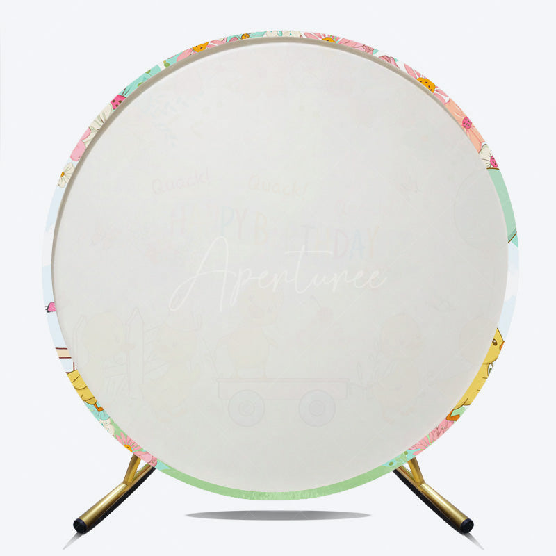 Aperturee Aperturee Cute Duck Happy Birthday Round Backdrop Spring Floral Garden Party Banner Quack Quack Little Duckling Photo Prop