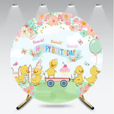 Aperturee Aperturee Cute Duck Happy Birthday Round Backdrop Spring Floral Garden Party Banner Quack Quack Little Duckling Photo Prop
