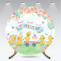 Aperturee Aperturee Cute Duck Happy Birthday Round Backdrop Spring Floral Garden Party Banner Quack Quack Little Duckling Photo Prop