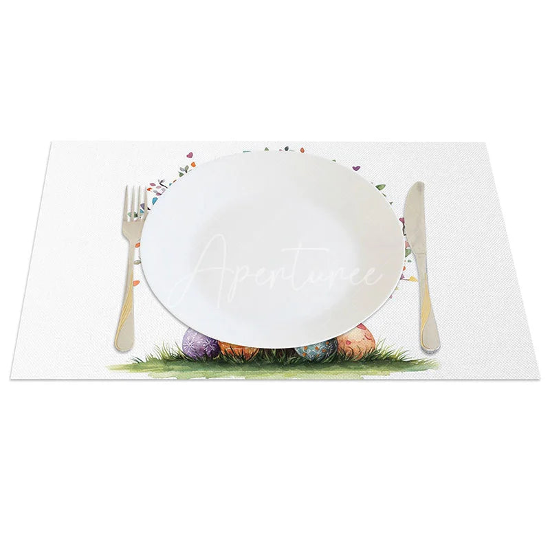 Aperturee - Aperturee Cute Easter Egg Tree Set of 4 Placemats Patterned Eggs Hearts Table Mats Spring Family Party Kitchen Decor