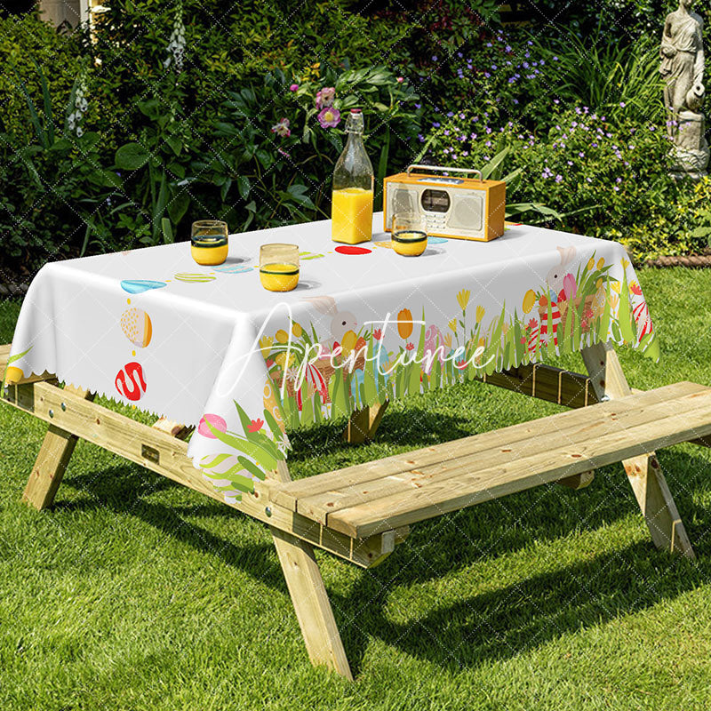 Aperturee - Aperturee Cute Easter Eggs Rectangle Tablecloth For Picnic Decor
