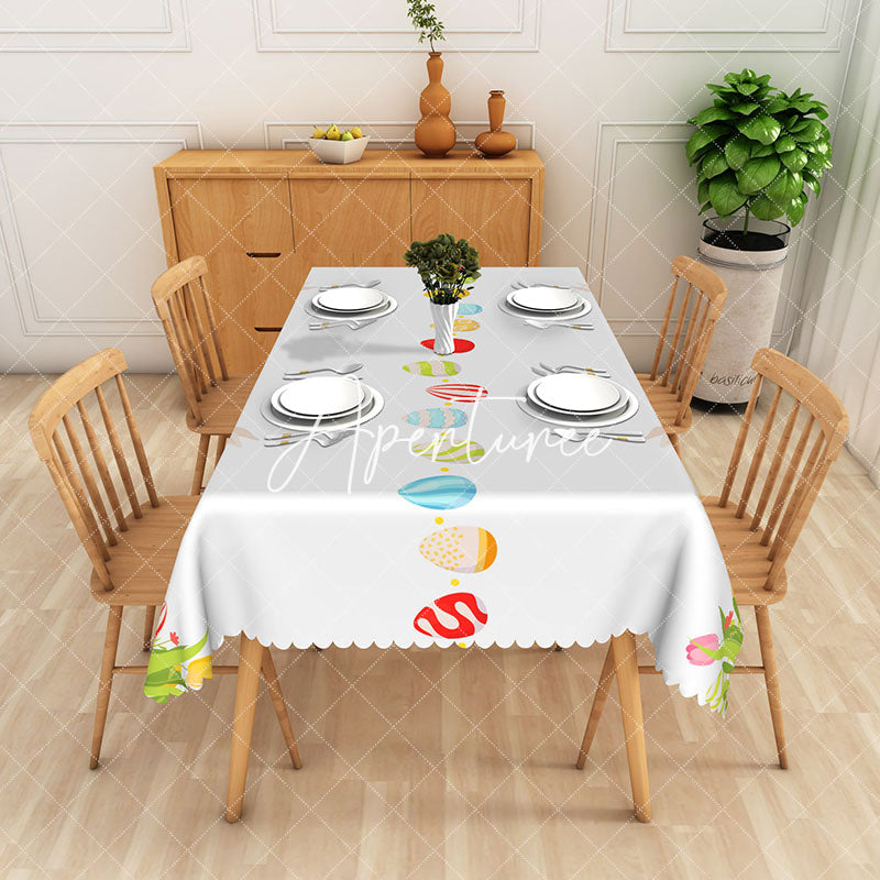 Aperturee - Aperturee Cute Easter Eggs Rectangle Tablecloth For Picnic Decor
