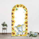 Aperturee - Aperturee Cute Elephant Sunflower Baby Shower Arch Backdrop