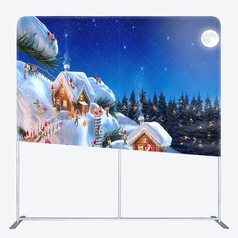 Aperturee - Aperturee Cute Elf Snowy House Christmas Pillow Cover Backdrop