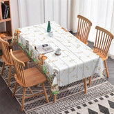 Aperturee - Aperturee Cute Forest Animals Rectangle Tablecloth Rustic White Wood and Greenery for Baby Shower or Birthday Party