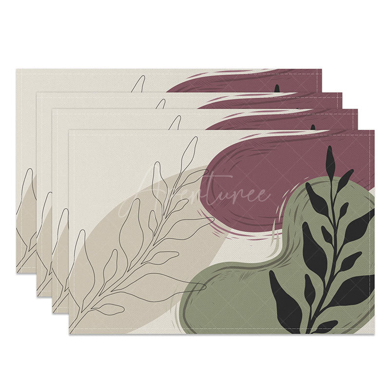 Aperturee - Aperturee Cute Geometric Leaf Placemats Set of 4 Earth Tone Botanical Design for Modern and Boho Kitchen Decor