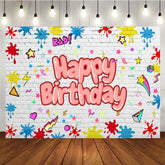 Aperturee - Aperturee Cute Graffiti Wall Happy Birthday Brick Backdrop