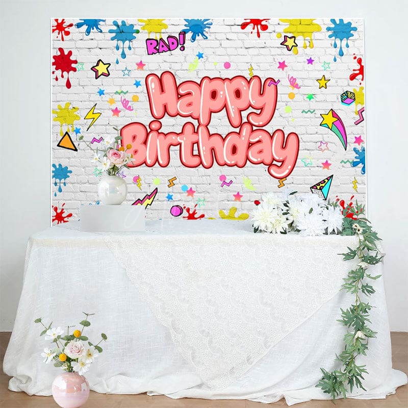 Aperturee - Aperturee Cute Graffiti Wall Happy Birthday Brick Backdrop
