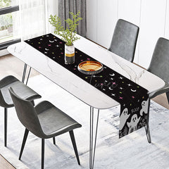 Aperturee - Aperturee Cute Halloween Table Runner with Boo Ghost and Floral for Sweet and Spooky Party Night Decorations