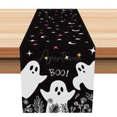 Aperturee - Aperturee Cute Halloween Table Runner with Boo Ghost and Floral for Sweet and Spooky Party Night Decorations